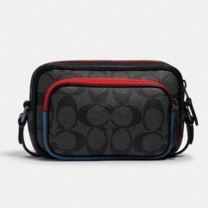 Mini Edge Double Pouch Crossbody In Colorblock Signature Canvas With Coach Patch